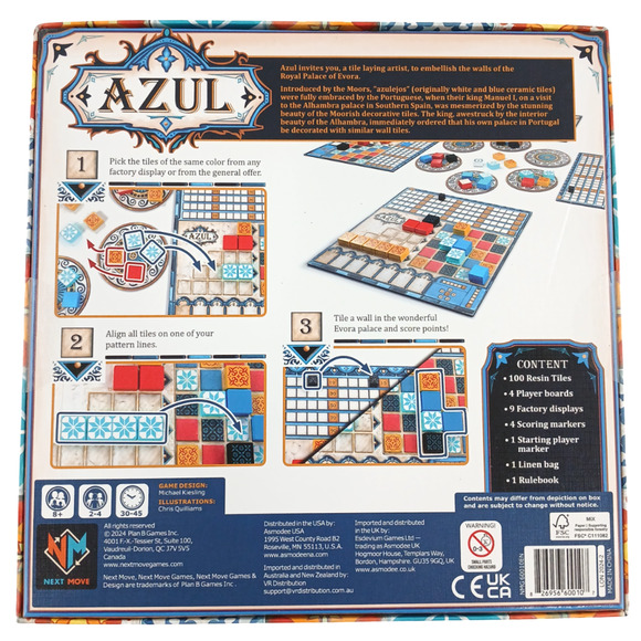 Azul Board Game by Plan B Games 2-4 Players 100 Resin Tiles ~ Kiesling NEW - Picture 6 of 11